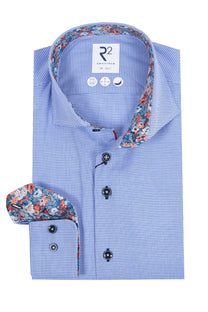R2 Long Sleeved Cut Away Collar Shirt Blue Check R2