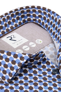 R2 Long Sleeved Cut Away Collar Shirt Brown Patterned R2
