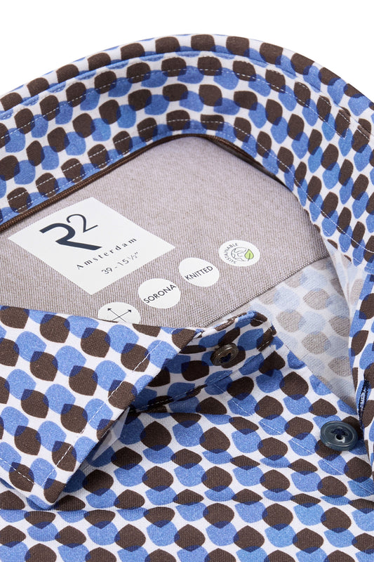 R2 Long Sleeved Cut Away Collar Shirt Brown Patterned