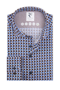 R2 Long Sleeved Cut Away Collar Shirt Brown Patterned R2