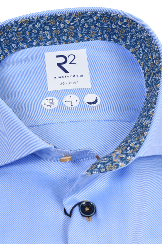 R2 Long Sleeved Cut Away Collar Shirt Light Blue