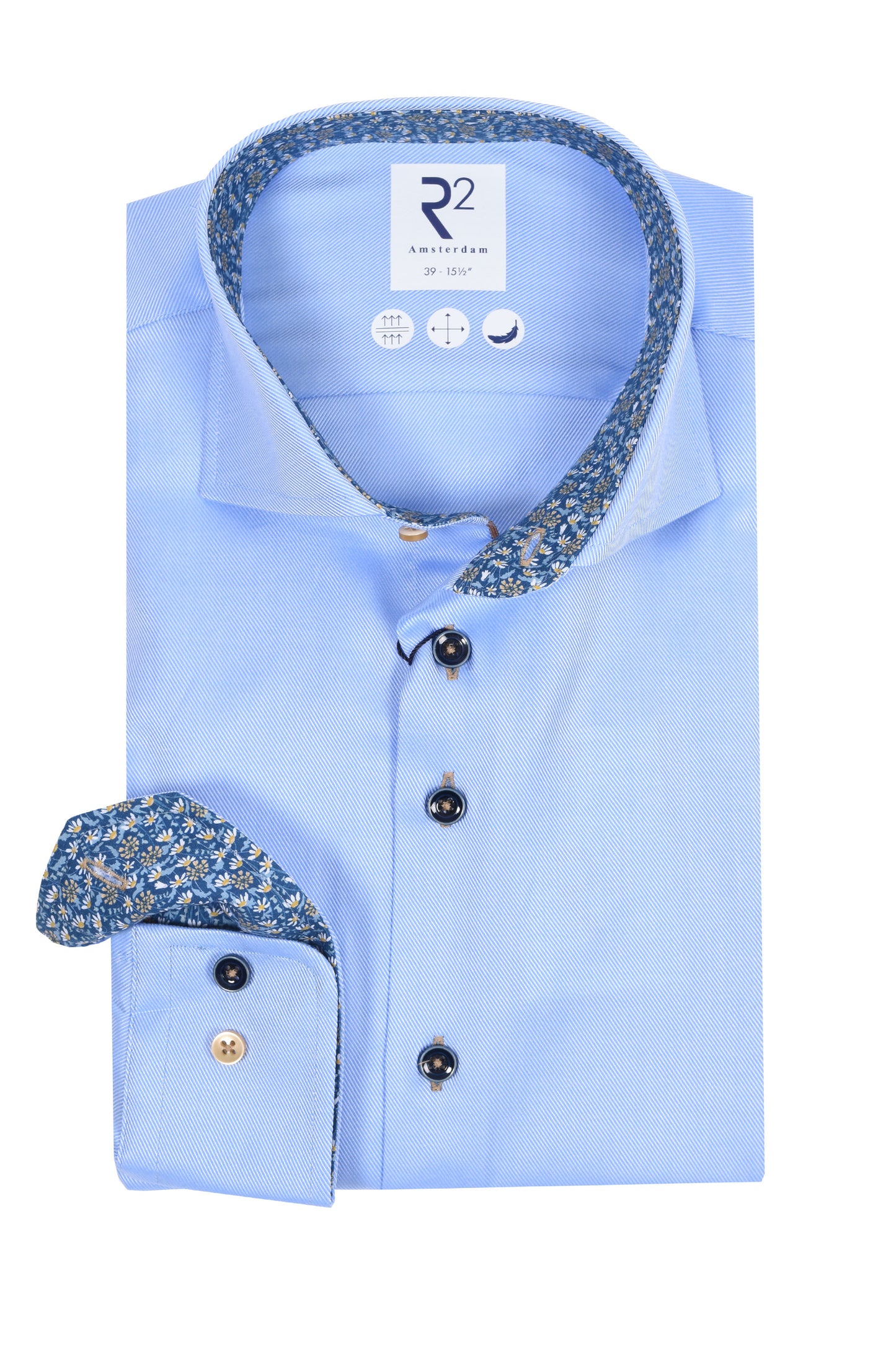 R2 Long Sleeved Cut Away Collar Shirt Light Blue