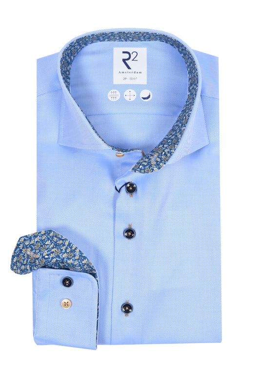 R2 Long Sleeved Cut Away Collar Shirt Light Blue