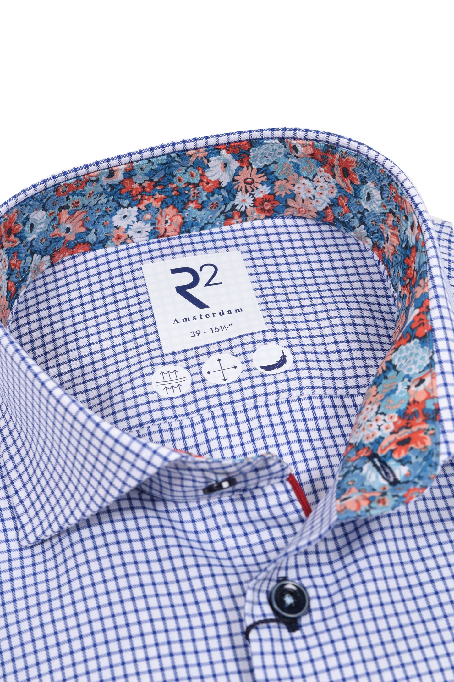 R2 Long Sleeved Cut Away Collar Shirt Navy Check