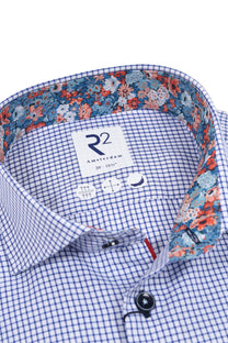 R2 Long Sleeved Cut Away Collar Shirt Navy Check R2
