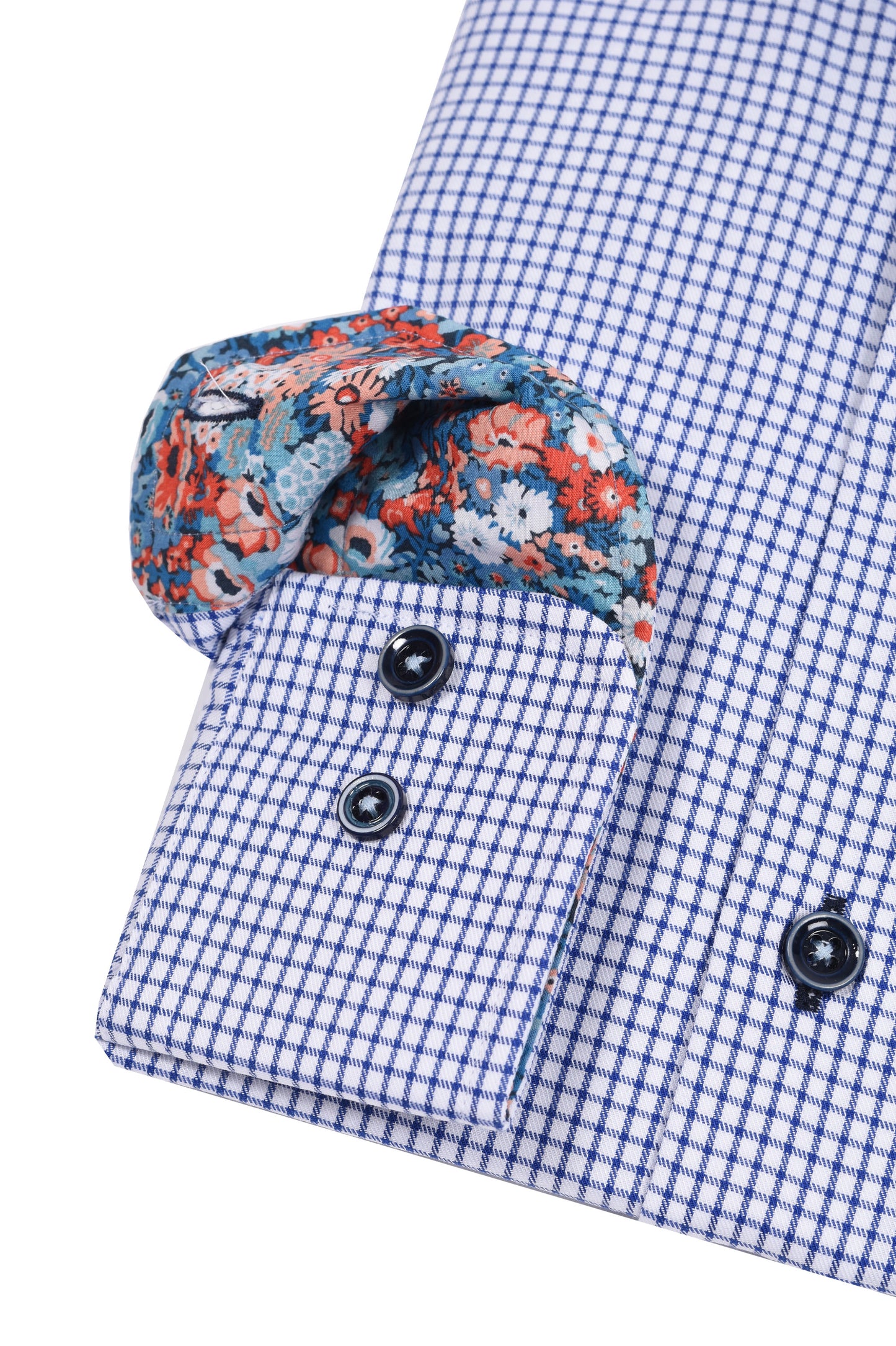 R2 Long Sleeved Cut Away Collar Shirt Navy Check