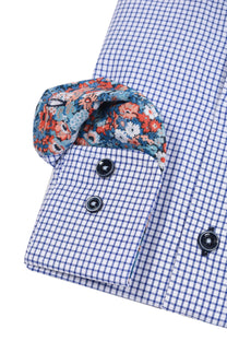 R2 Long Sleeved Cut Away Collar Shirt Navy Check R2