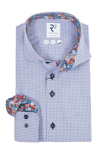 R2 Long Sleeved Cut Away Collar Shirt Navy Check R2