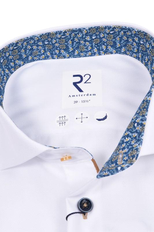 R2 Long Sleeved Cut Away Collar Shirt White