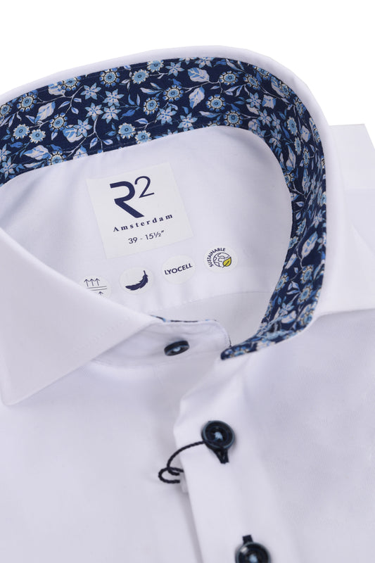 R2 Long Sleeved Cut Away Collar Shirt White