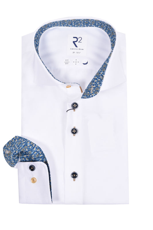 R2 Long Sleeved Cut Away Collar Shirt White