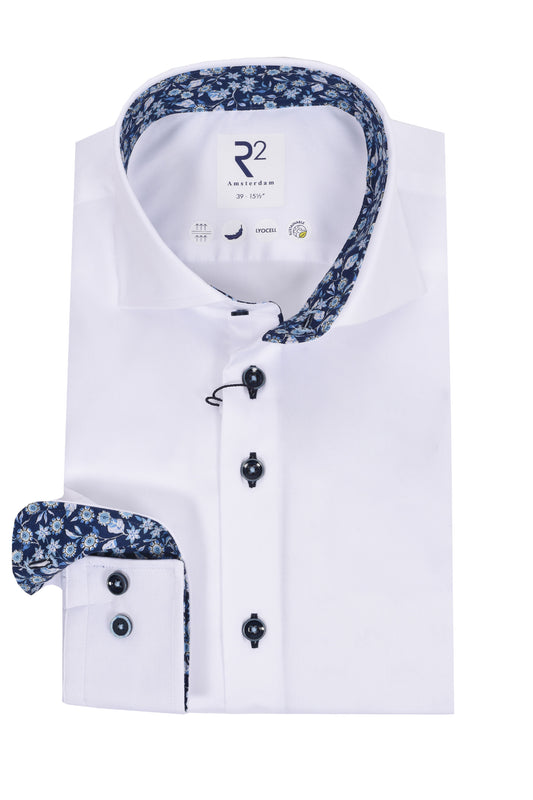 R2 Long Sleeved Cut Away Collar Shirt White