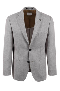 Full image of the Roy Robson linen blazer jacket shows a all of the details including the front pockets and the lapels.