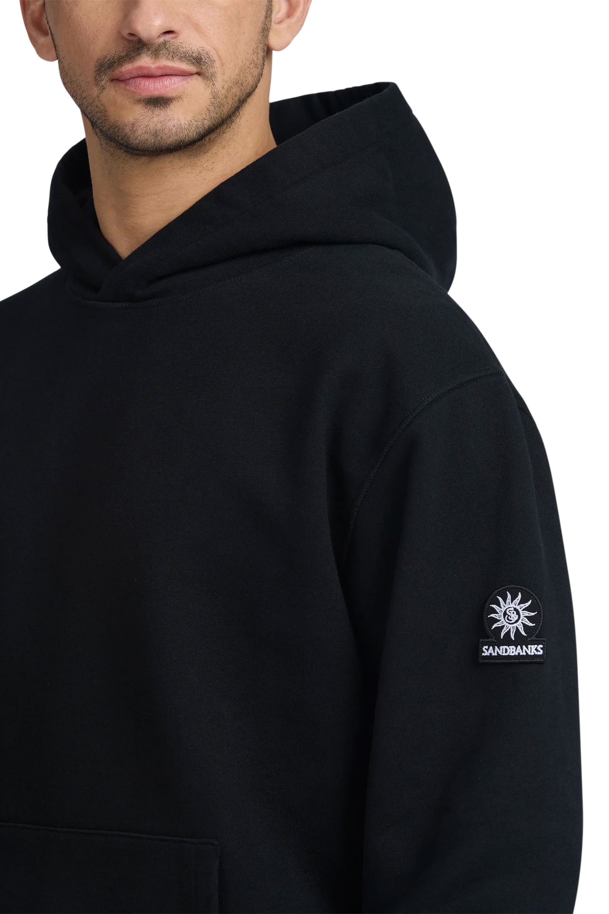 SANDBANKS BADGE LOGO HOODIE BLACK Sandbanks Michael Stewart Menswear  Sweatshirts & Hoodies