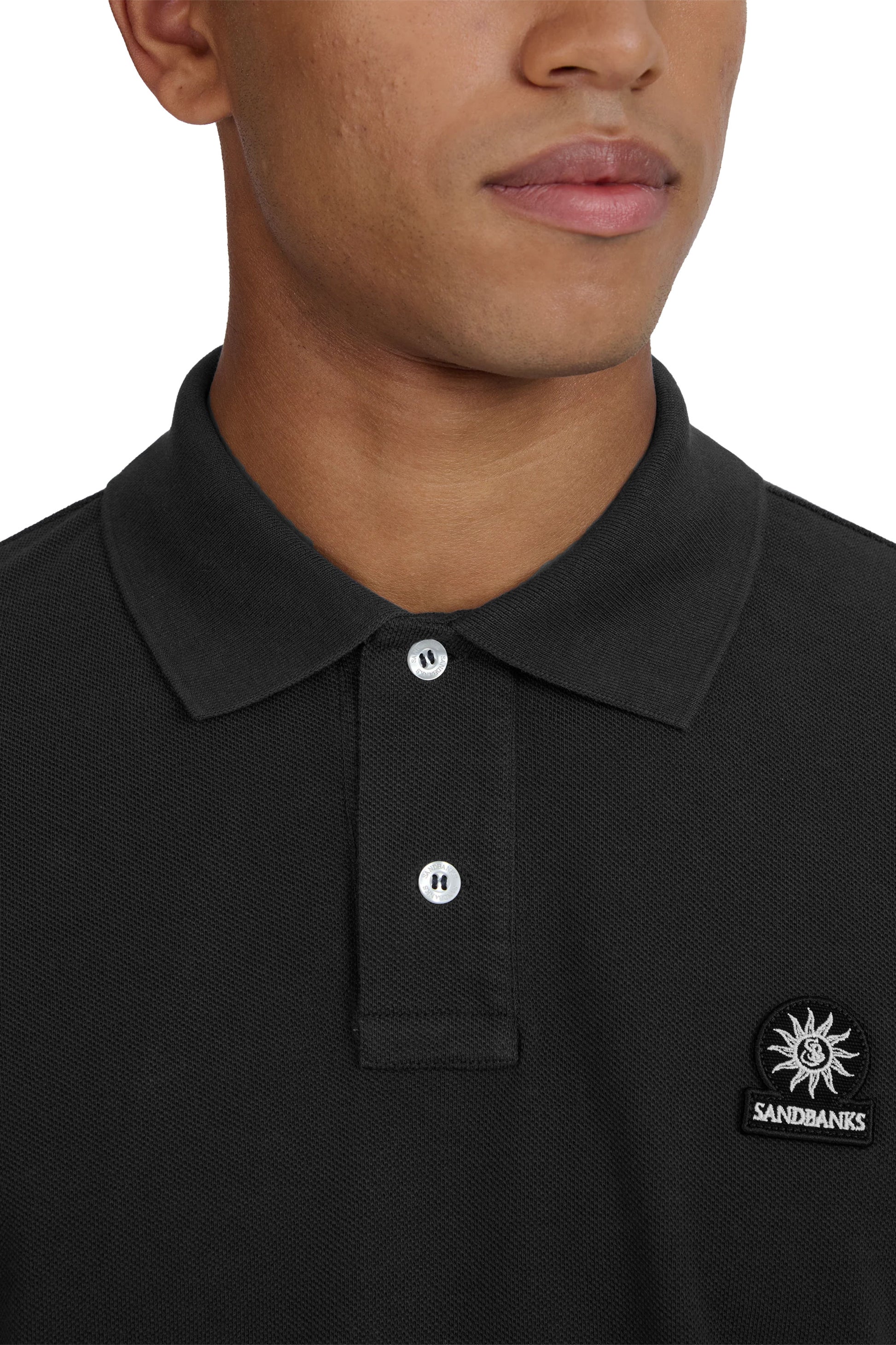 SANDBANKS BADGE LOGO POLO SHIRT ANTHRACITE Sandbanks Michael Stewart Menswear  Polo Shirts