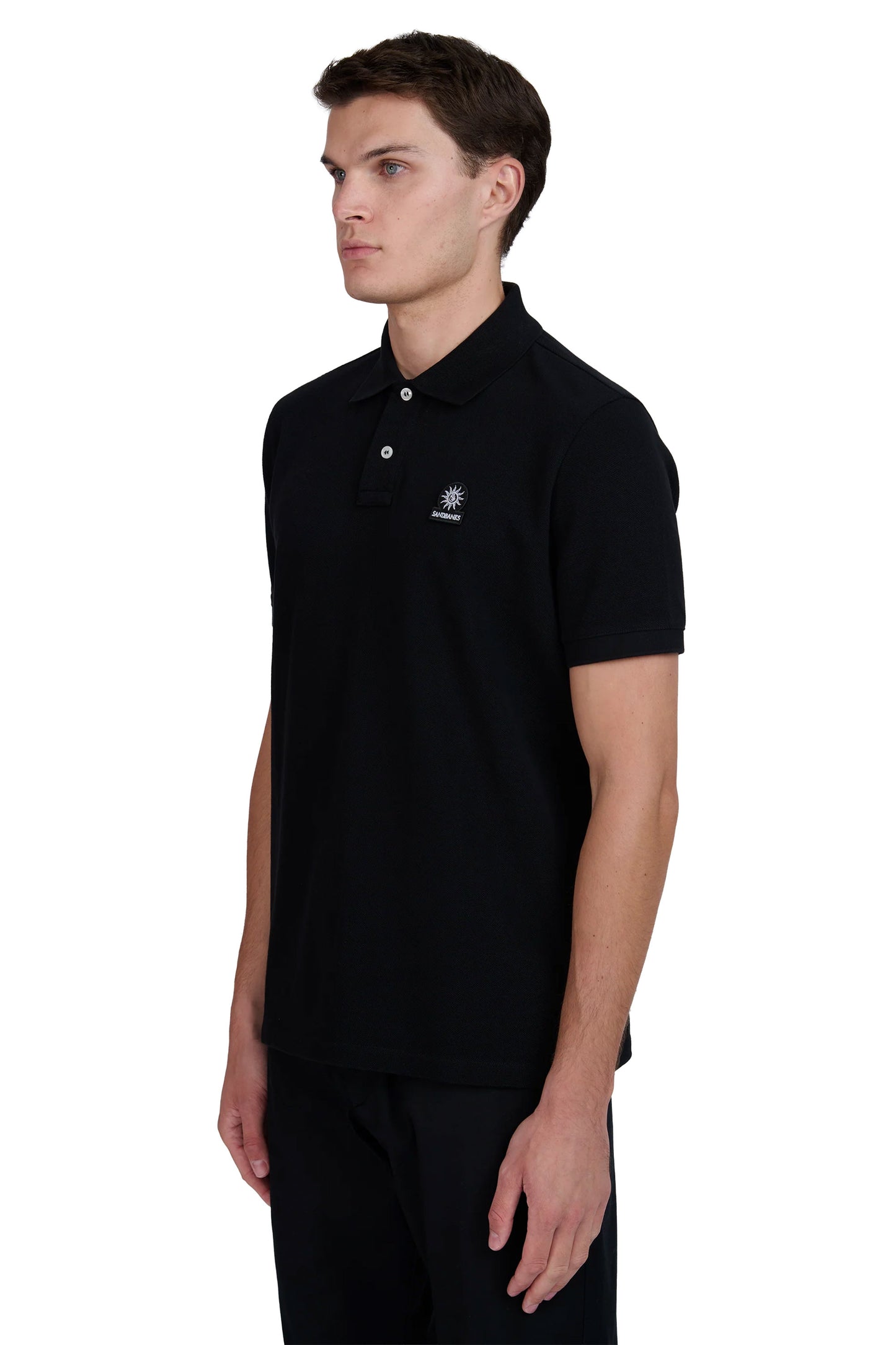 SANDBANKS BADGE LOGO POLO SHIRT BLACK Sandbanks Michael Stewart Menswear  Polo Shirts