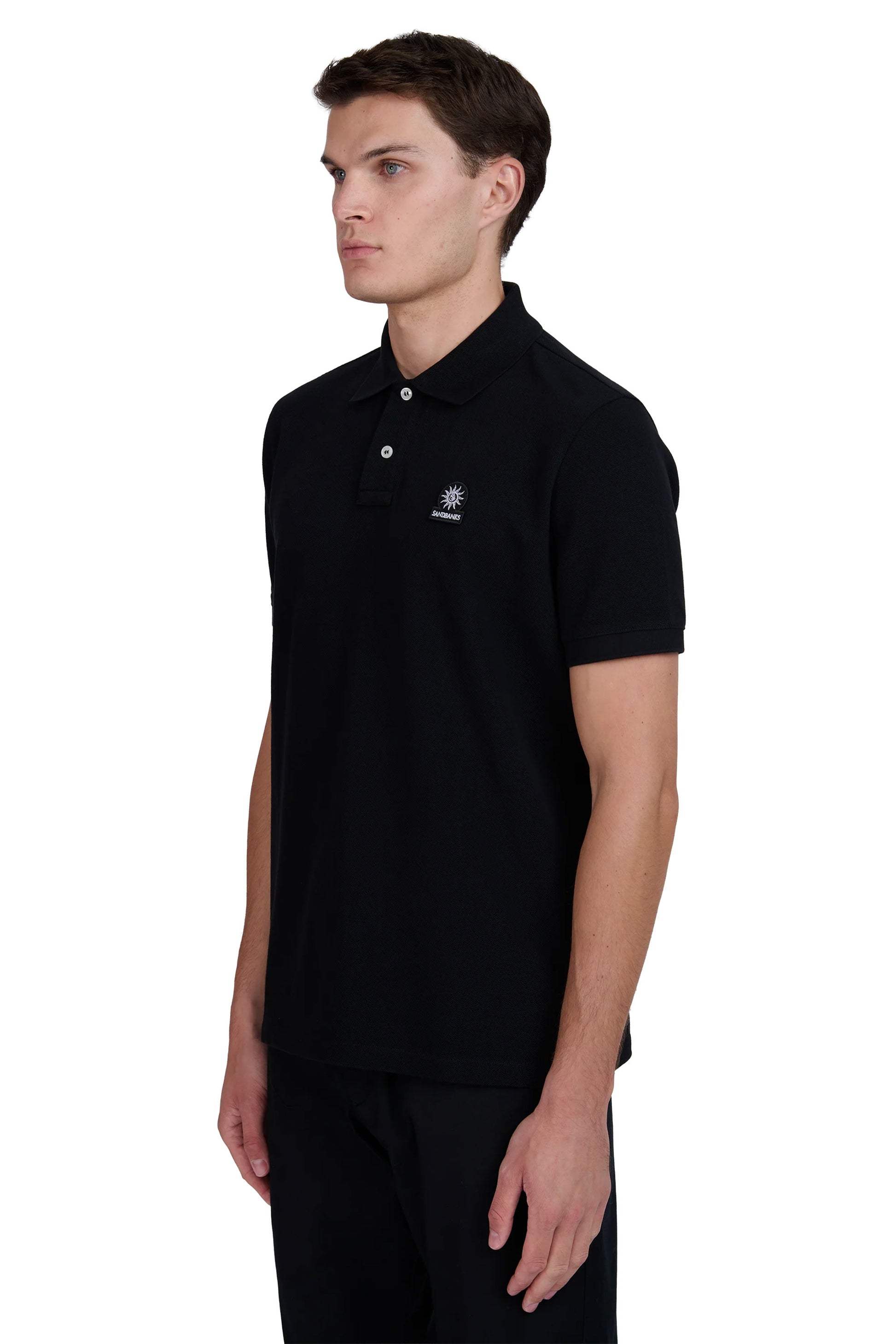SANDBANKS BADGE LOGO POLO SHIRT BLACK Sandbanks Michael Stewart Menswear  Polo Shirts