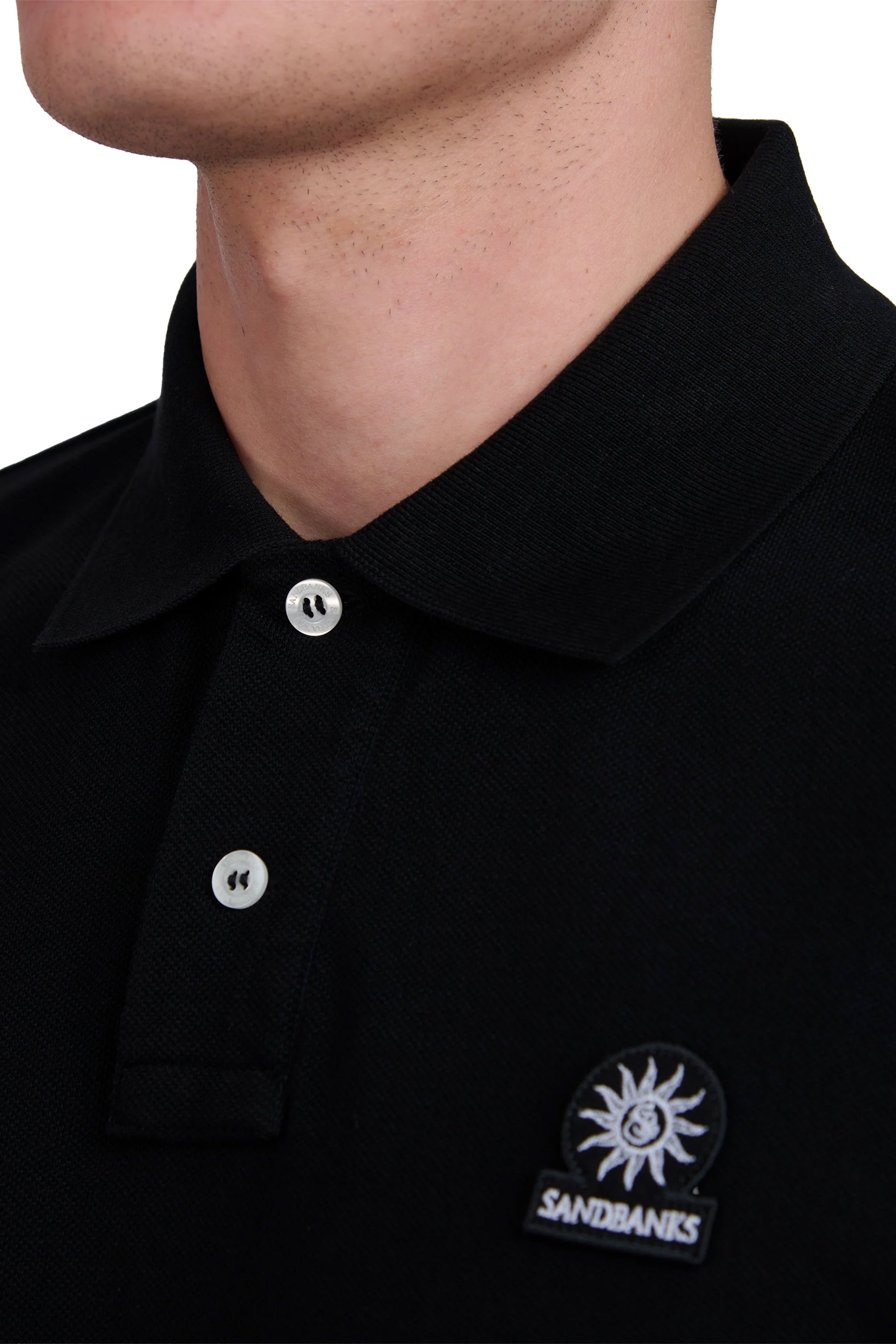 SANDBANKS BADGE LOGO POLO SHIRT BLACK Sandbanks Michael Stewart Menswear  Polo Shirts