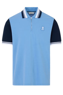 SANDBANKS COLOUR BLOCK ZIP POLO DUSTY BLUE