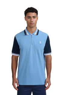 SANDBANKS COLOUR BLOCK ZIP POLO DUSTY BLUE