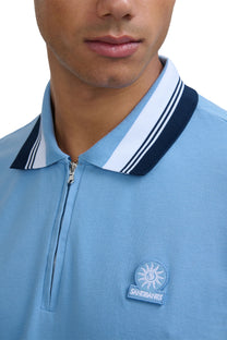 SANDBANKS COLOUR BLOCK ZIP POLO DUSTY BLUE
