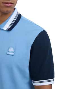 SANDBANKS COLOUR BLOCK ZIP POLO DUSTY BLUE