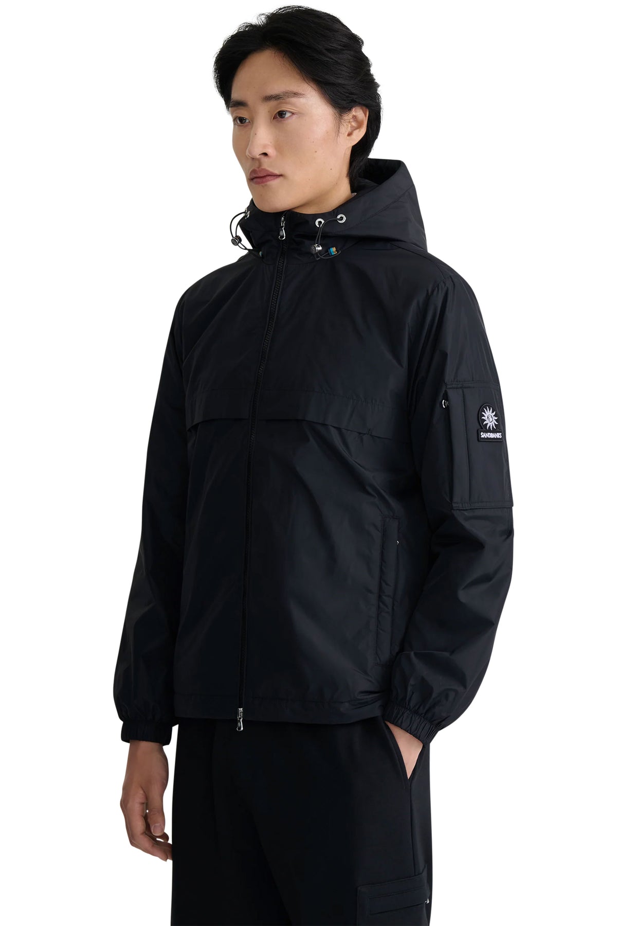 SANDBANKS HOODED NYLON WINDCHEATER BLACK