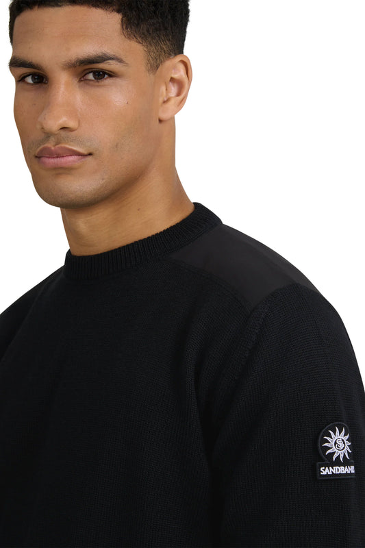 SANDBANKS TECHNICAL PANELED KNIT JUMPER BLACK