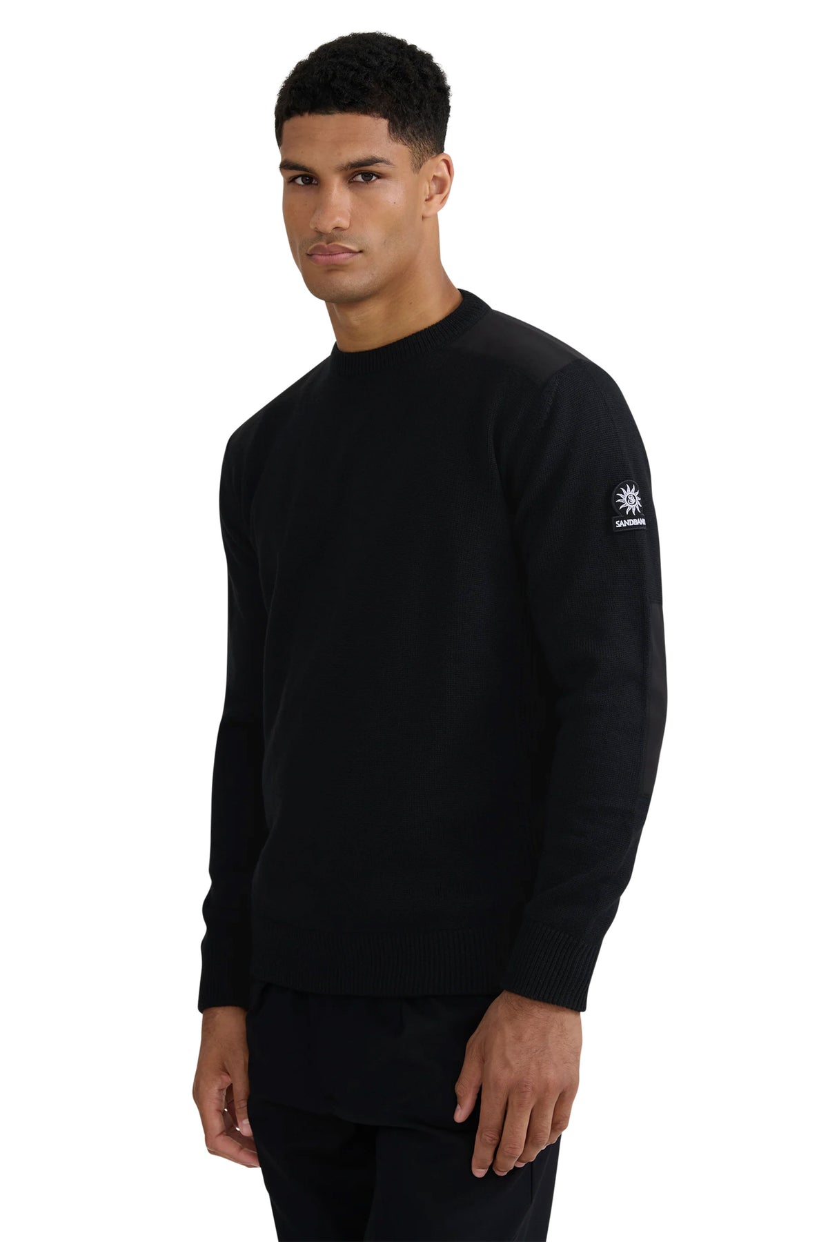 SANDBANKS TECHNICAL PANELED KNIT JUMPER BLACK