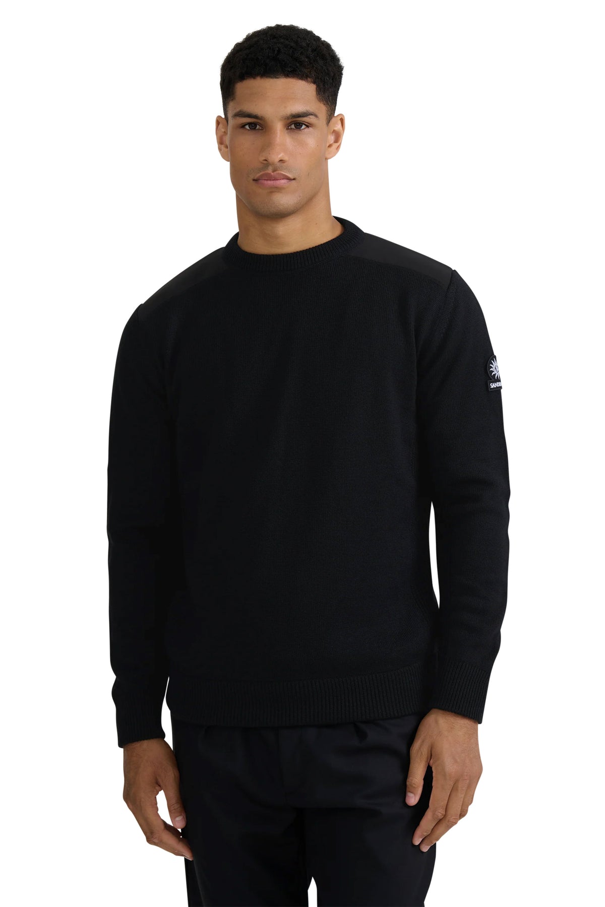 SANDBANKS TECHNICAL PANELED KNIT JUMPER BLACK