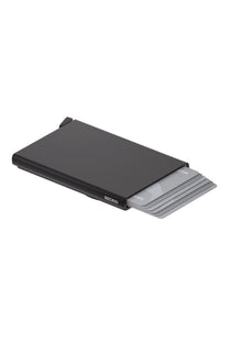 Black cardholder with multiple card slots on a white background
