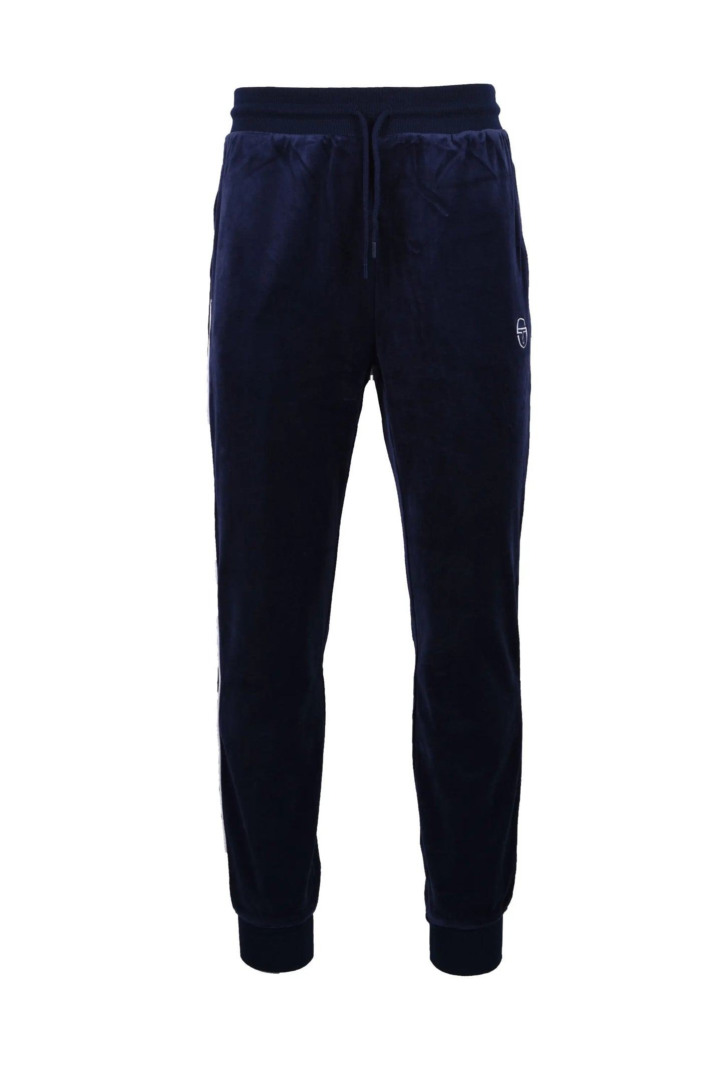 Full length picture of the Sergio Tacchini tasso velour track pants in the colour maritime blue.
