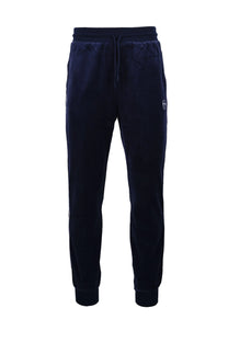 Full length picture of the Sergio Tacchini tasso velour track pants in the colour maritime blue.