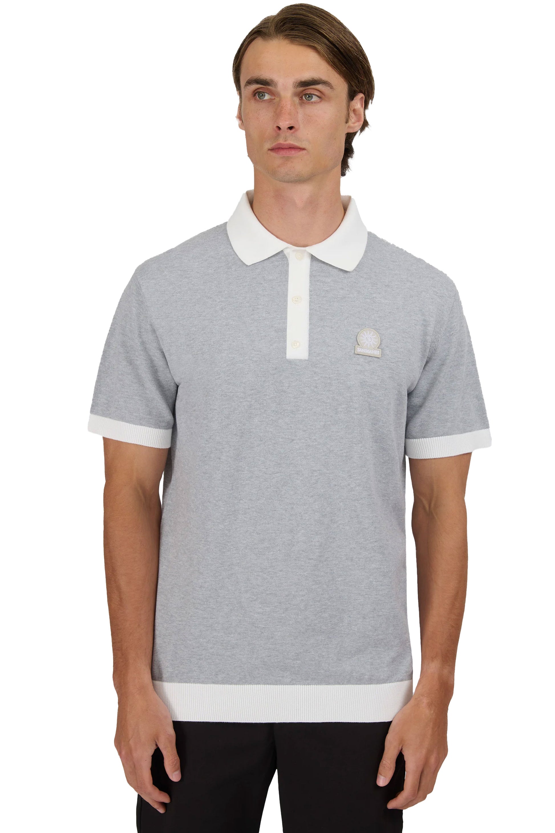 Sandbanks 3-Button Knitted Polo Grey Sandbanks