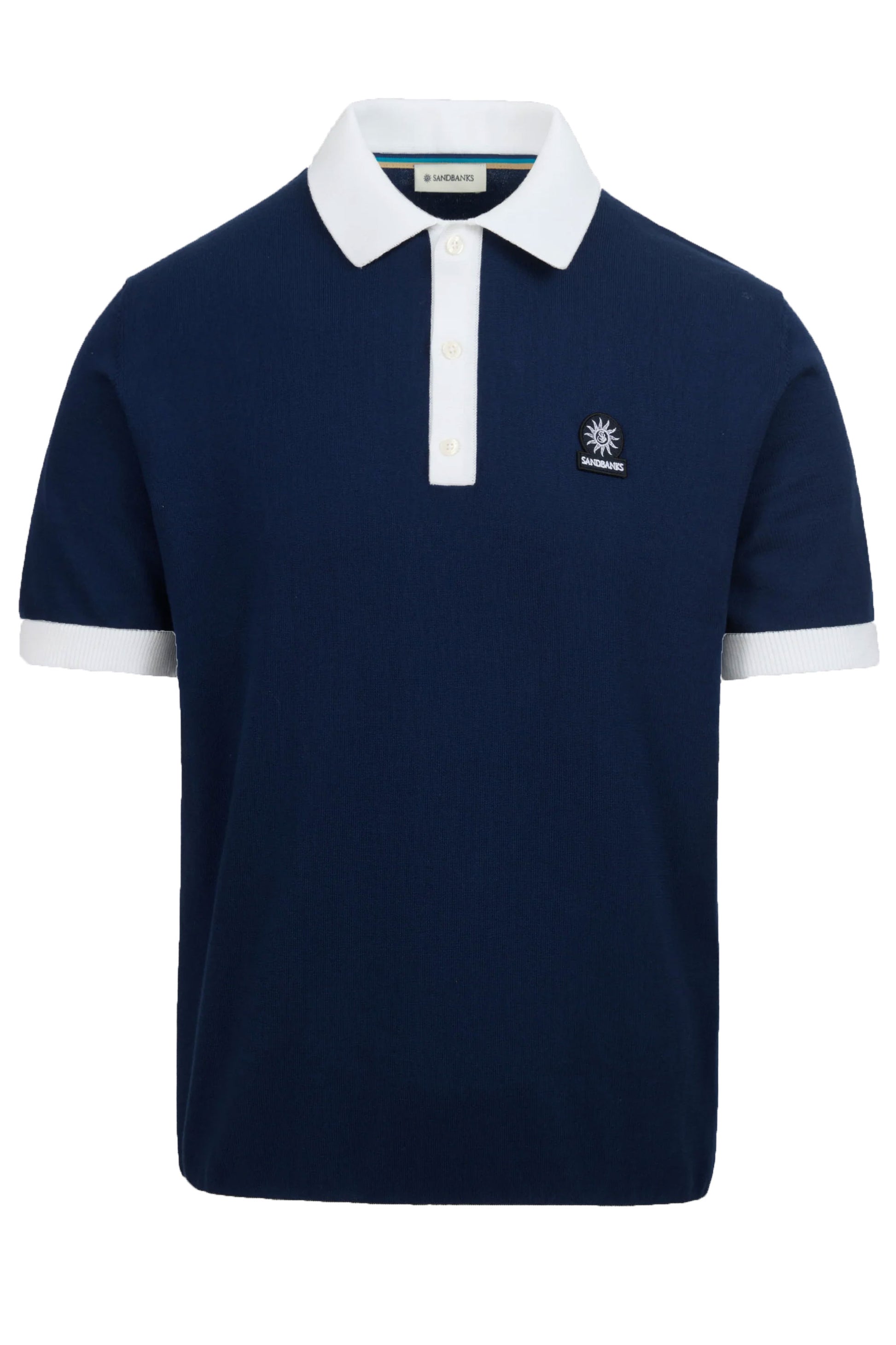 Sandbanks 3-Button Knitted Polo Navy Sandbanks