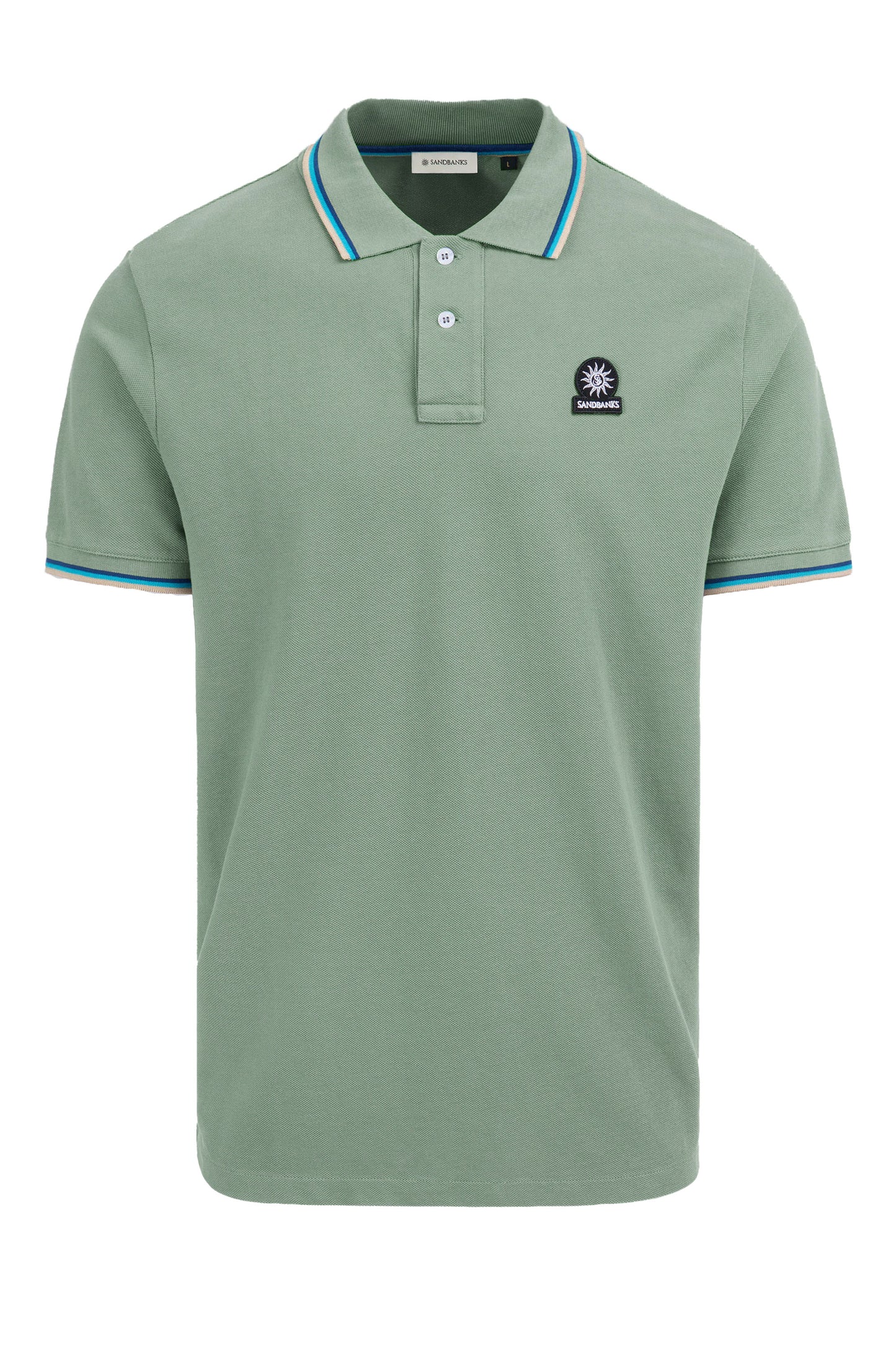 Sandbanks Badge Logo Tipped Polo Sage