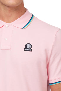 Sandbanks Badge Logo Tipped Polo Shirt Crystal Rose Sandbanks