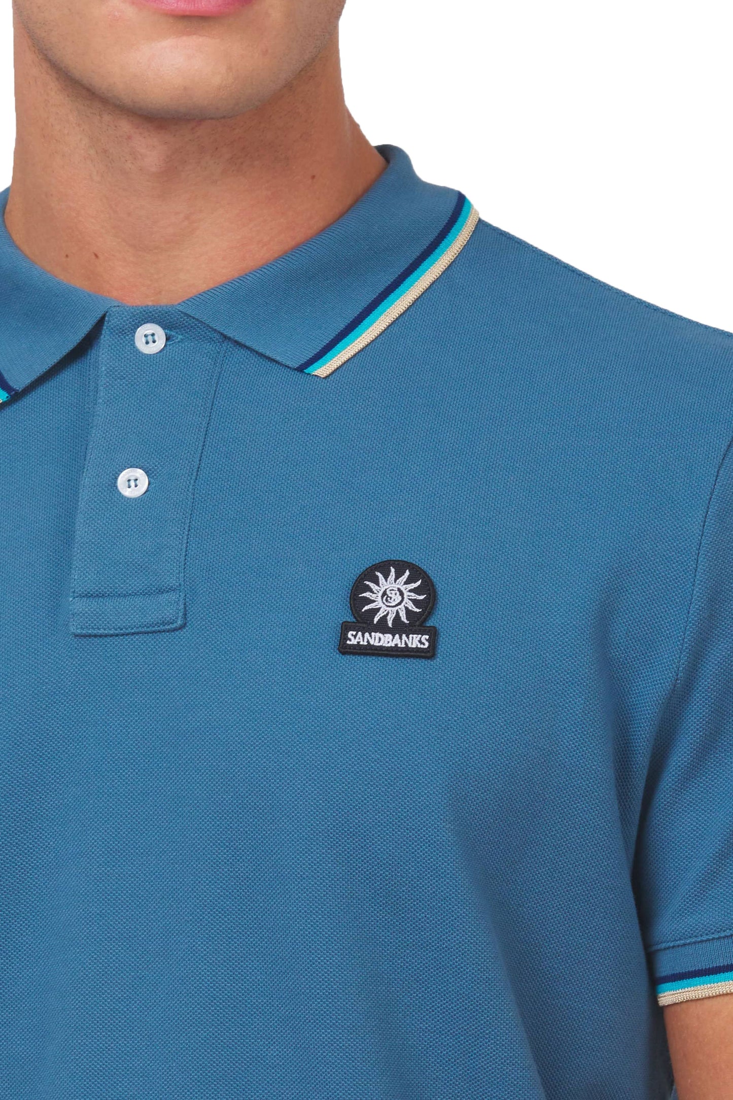 Sandbanks Badge Logo Tipped Polo Teal