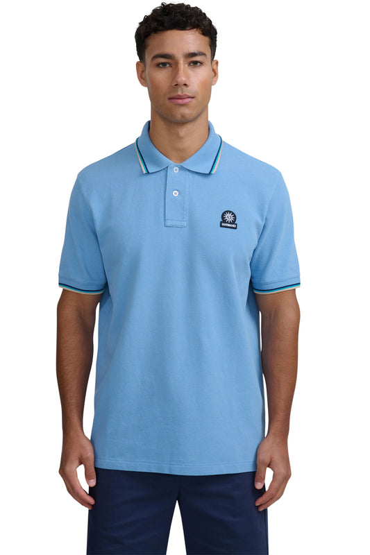 Sandbanks SANDBANKS BADGE LOGO TIPPED SLEEVE POLO SHIRT DUSTY BLUE