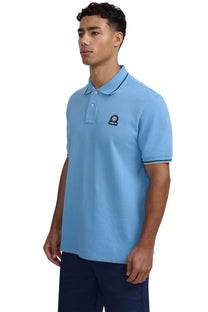 SANDBANKS BADGE LOGO TIPPED SLEEVE POLO SHIRT DUSTY BLUE Sandbanks