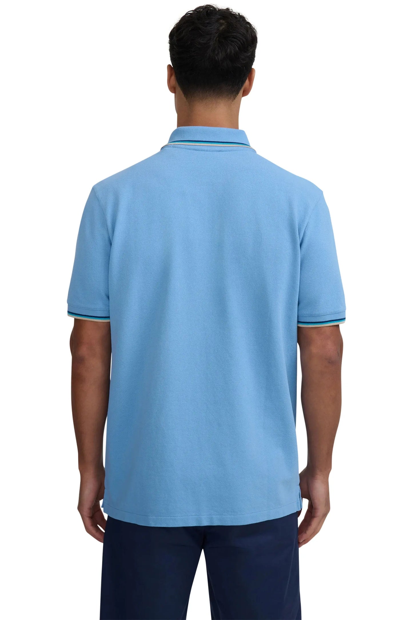 SANDBANKS BADGE LOGO TIPPED SLEEVE POLO SHIRT DUSTY BLUE Sandbanks