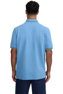SANDBANKS BADGE LOGO TIPPED SLEEVE POLO SHIRT DUSTY BLUE Sandbanks