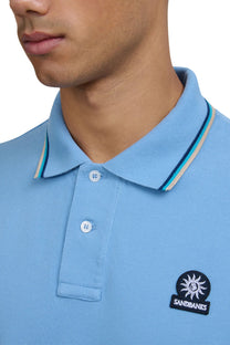 SANDBANKS BADGE LOGO TIPPED SLEEVE POLO SHIRT DUSTY BLUE Sandbanks