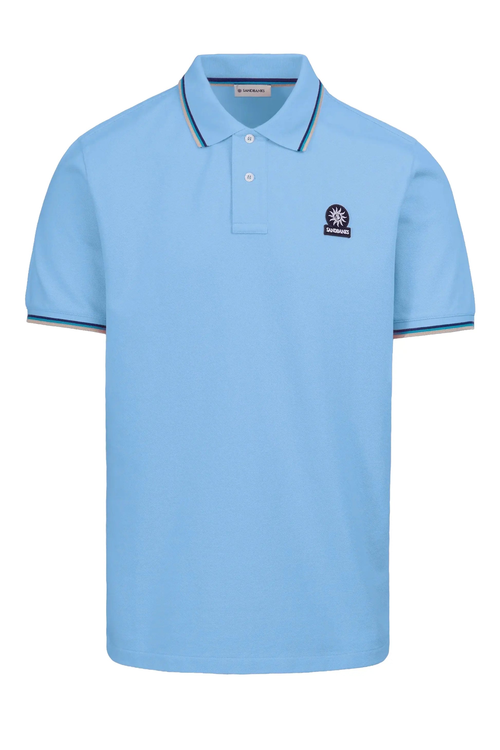 SANDBANKS BADGE LOGO TIPPED SLEEVE POLO SHIRT DUSTY BLUE Sandbanks
