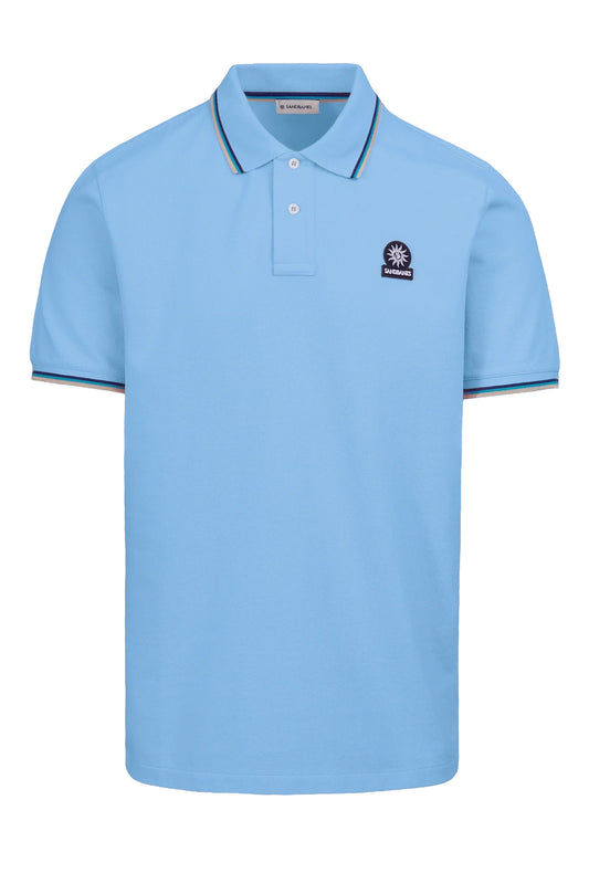 Sandbanks SANDBANKS BADGE LOGO TIPPED SLEEVE POLO SHIRT DUSTY BLUE