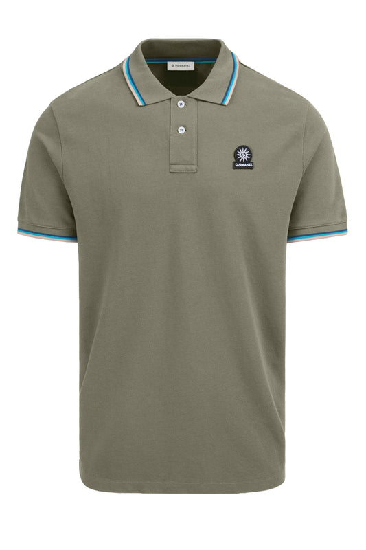 SANDBANKS BADGE LOGO TIPPED POLO ARMY GREEN