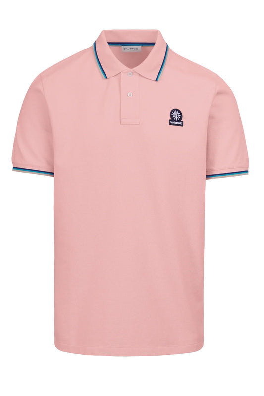SANDBANKS BADGE LOGO TIPPED SLEEVE POLO SHIRT DUSTY PINK
