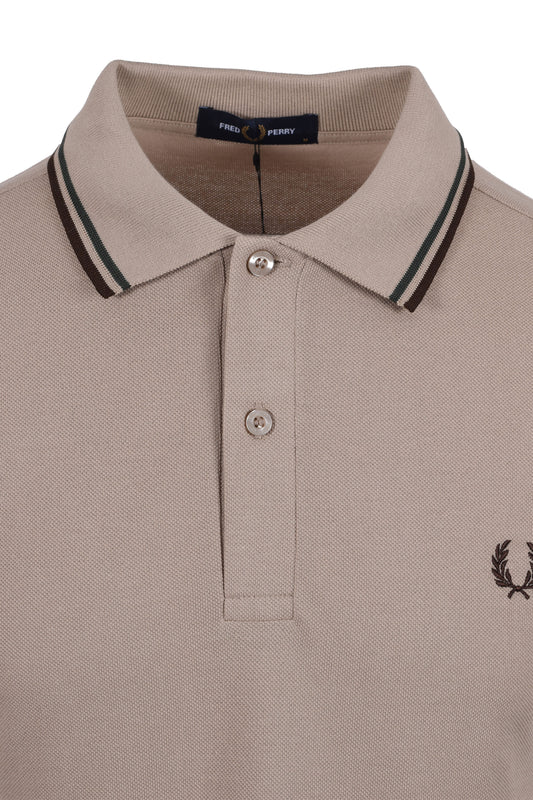 FRED PERRY TWIN TIPPED POLO WARM OAT/COURT GREEN/BURNT TOB
