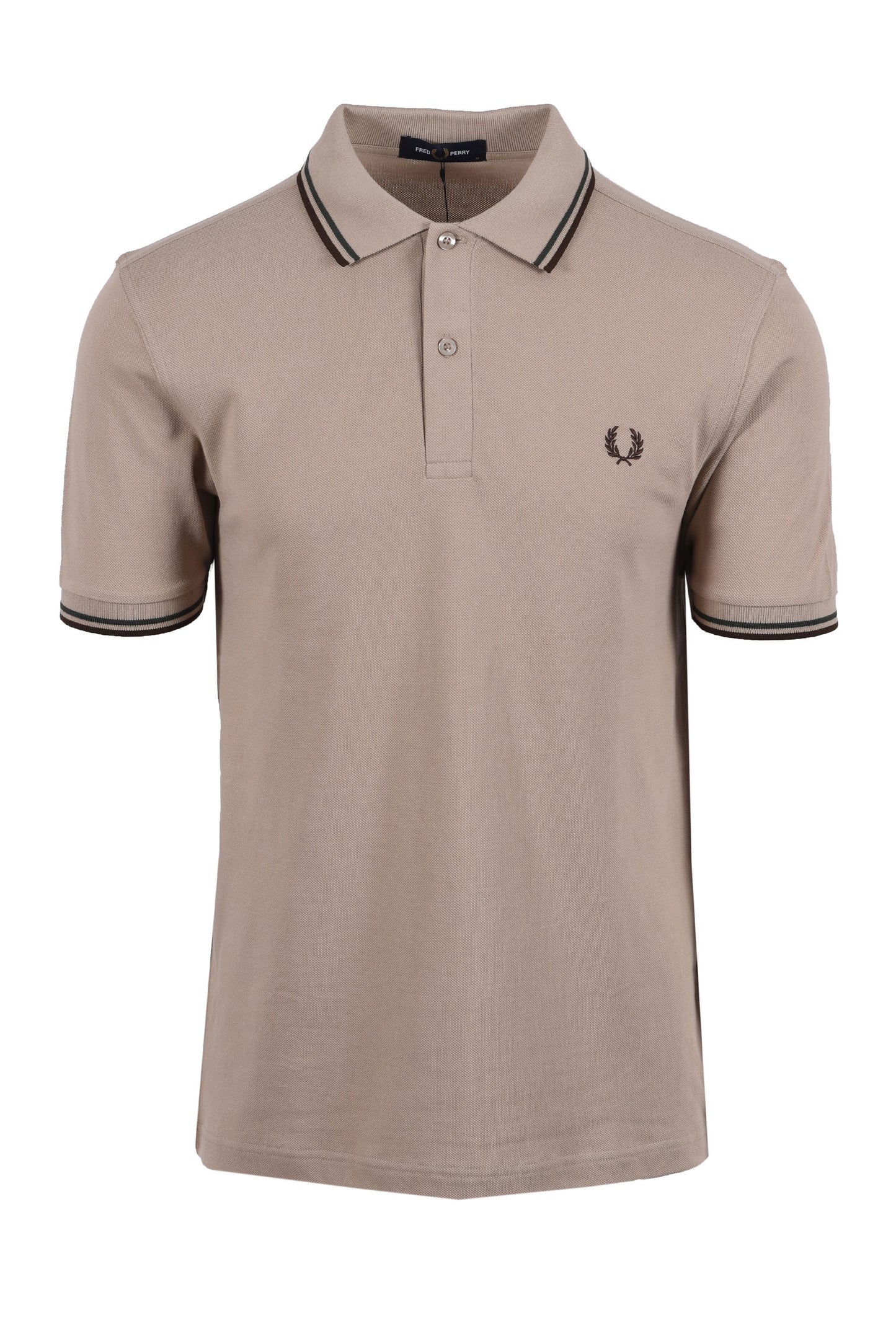 FRED PERRY TWIN TIPPED POLO WARM OAT/COURT GREEN/BURNT TOB
