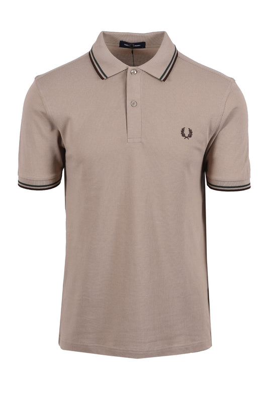 FRED PERRY TWIN TIPPED POLO WARM OAT/COURT GREEN/BURNT TOB